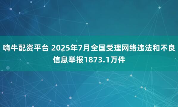 嗨牛配资平台 2025年7月全国受理网络违法和不良信息举报1873.1万件